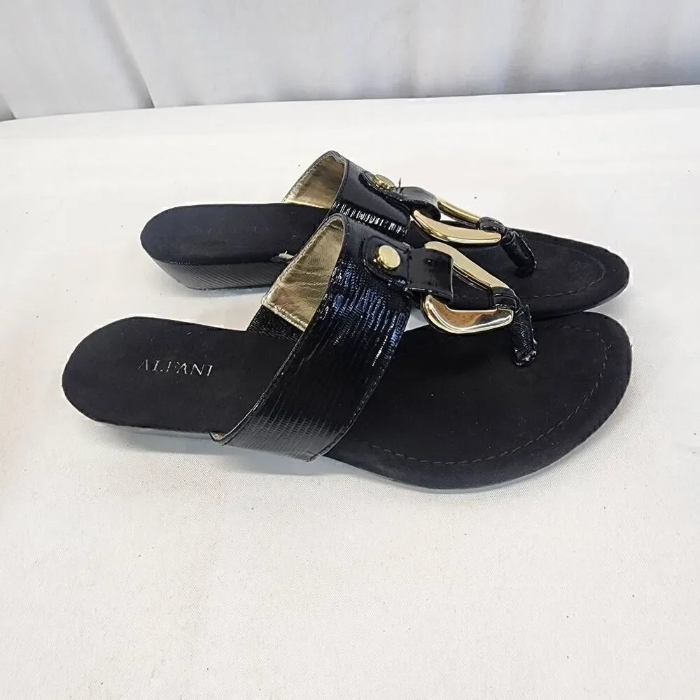 Alfani Forray Sandals Black And Gold  Women's Size 6.5